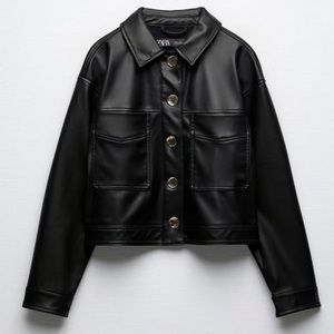 Zara Gold Button Faux Leather Jacket